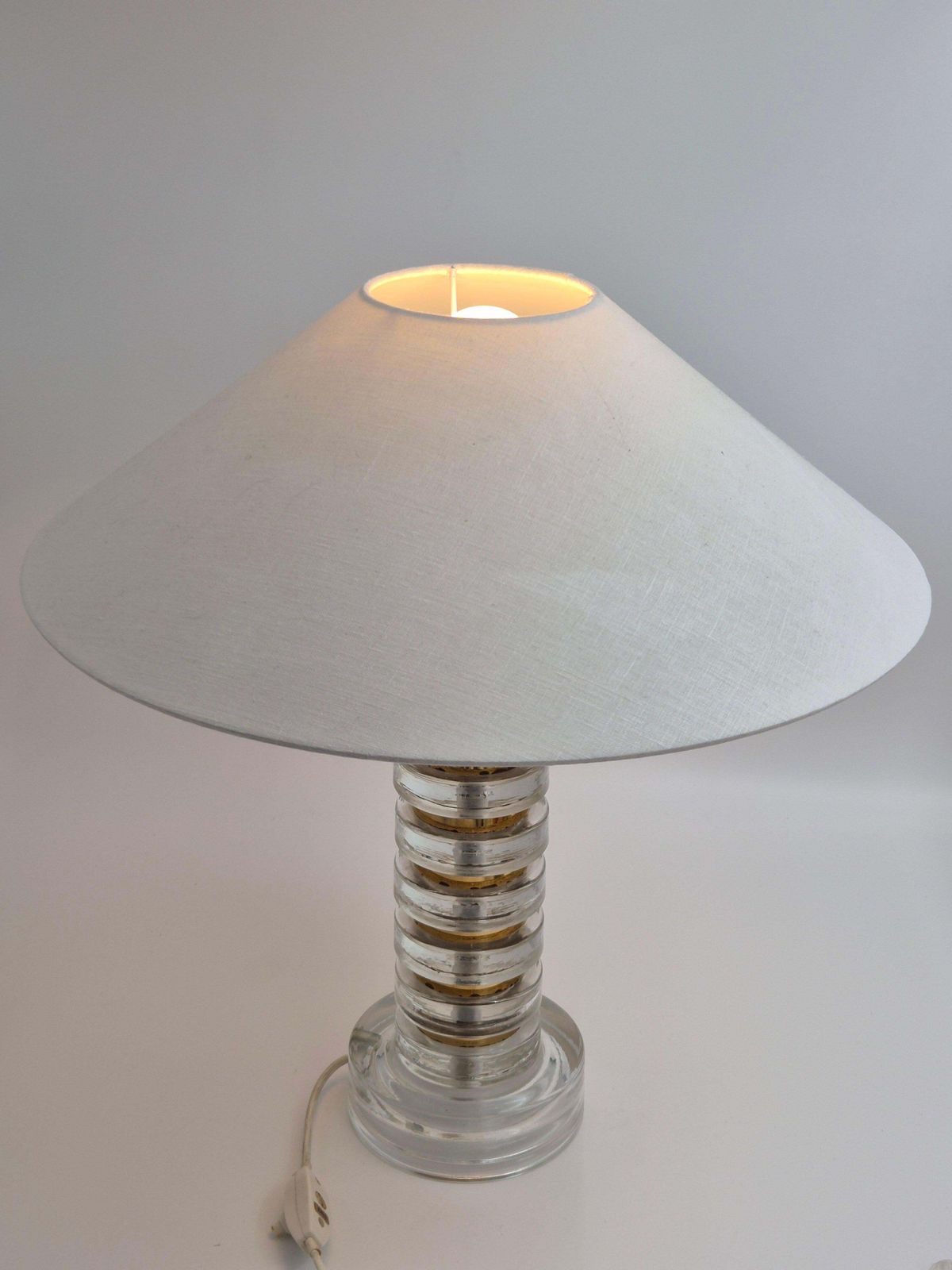 Rare Scandinavian / Midcentury Modern Table Lamp With Orrefors Glass And Brass photo vinterior