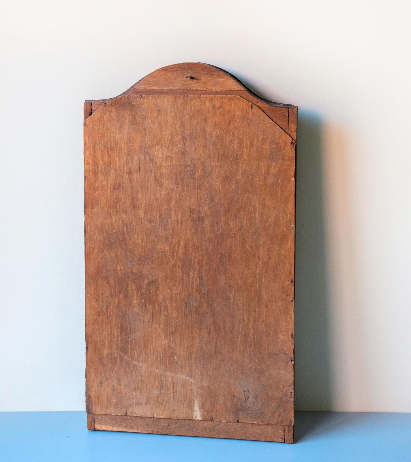 Home Decor Large Antique Art Deco Belgian Mirror With Beveled Glass – Arched Hand Carved Oak Frame, 1920s photo