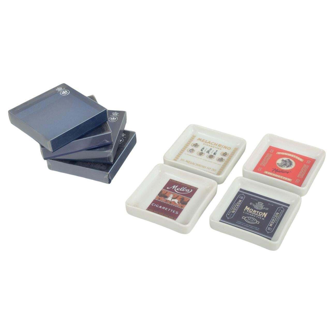 Bing & Grøndahl. Set Of Four Square Porcelain Ashtrays. Denmark, 1970s/80s