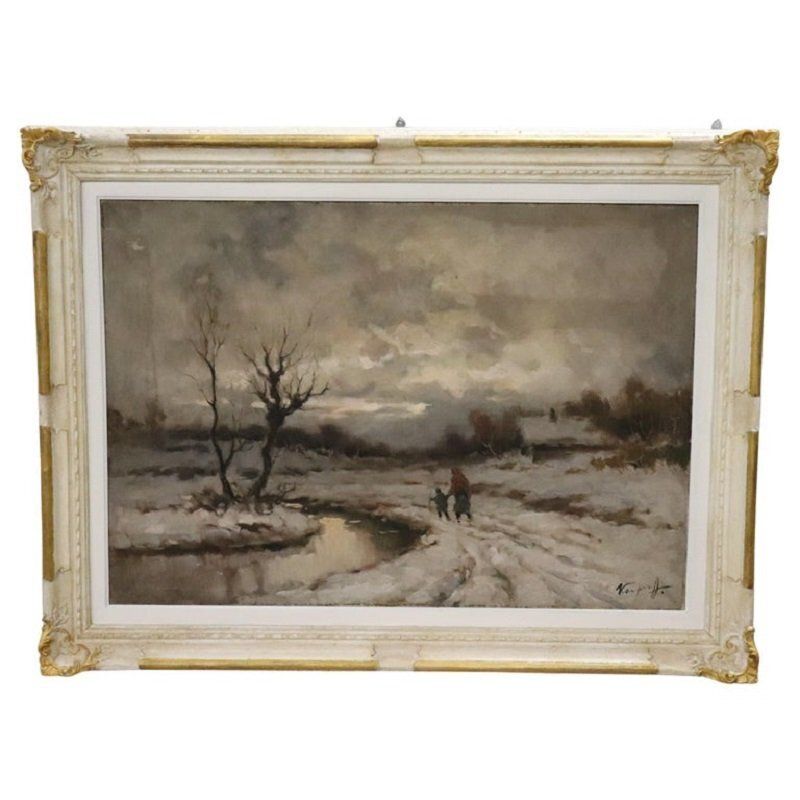 Winter Landscape, Oil Painting On Canvas, Early 20th Century, Framed