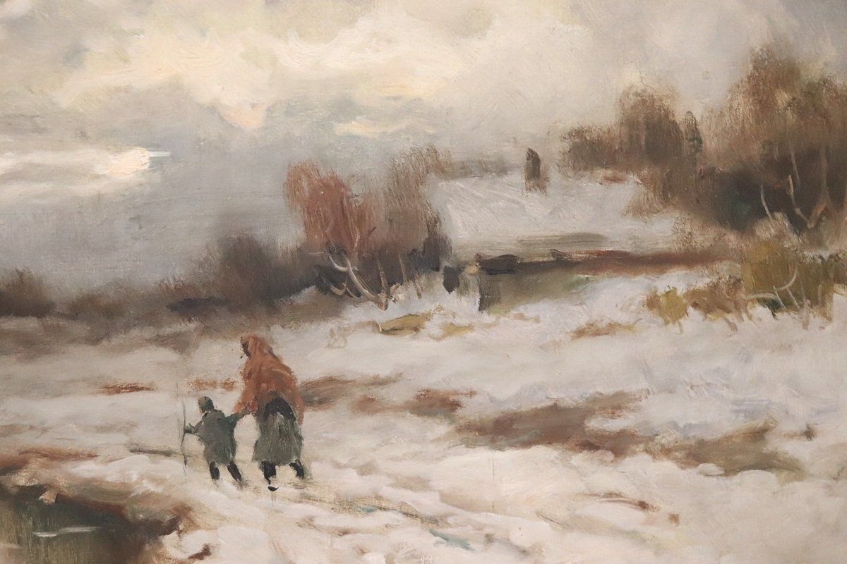 Winter Landscape, Oil Painting On Canvas, Early 20th Century, Framed photo Art