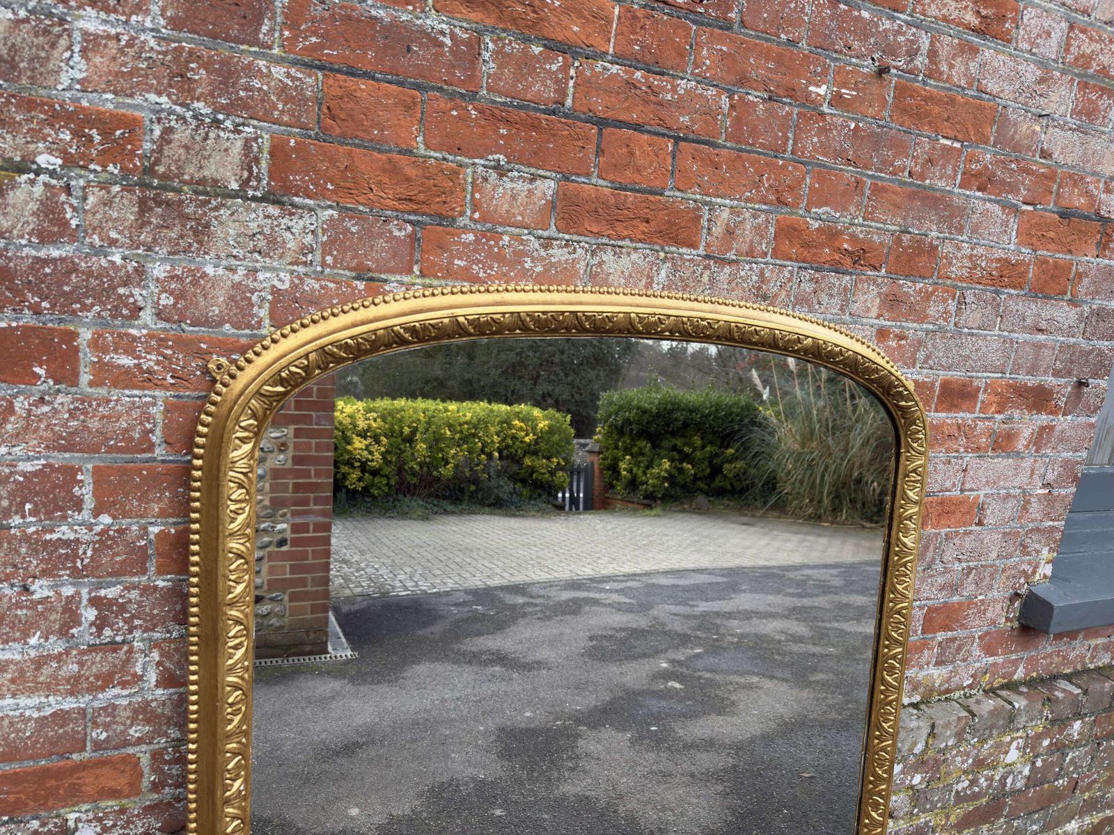 A Stunning Large Antique English 19th C Arched Top Gilt Overmantle Mirror. photo furniture