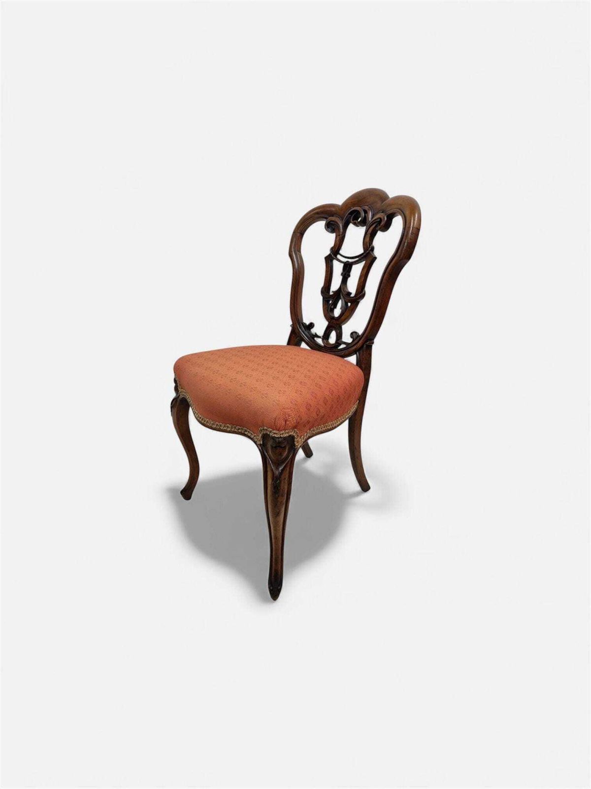 Antique Walnut Side Chair / C.1890 / Pierced Splat Back