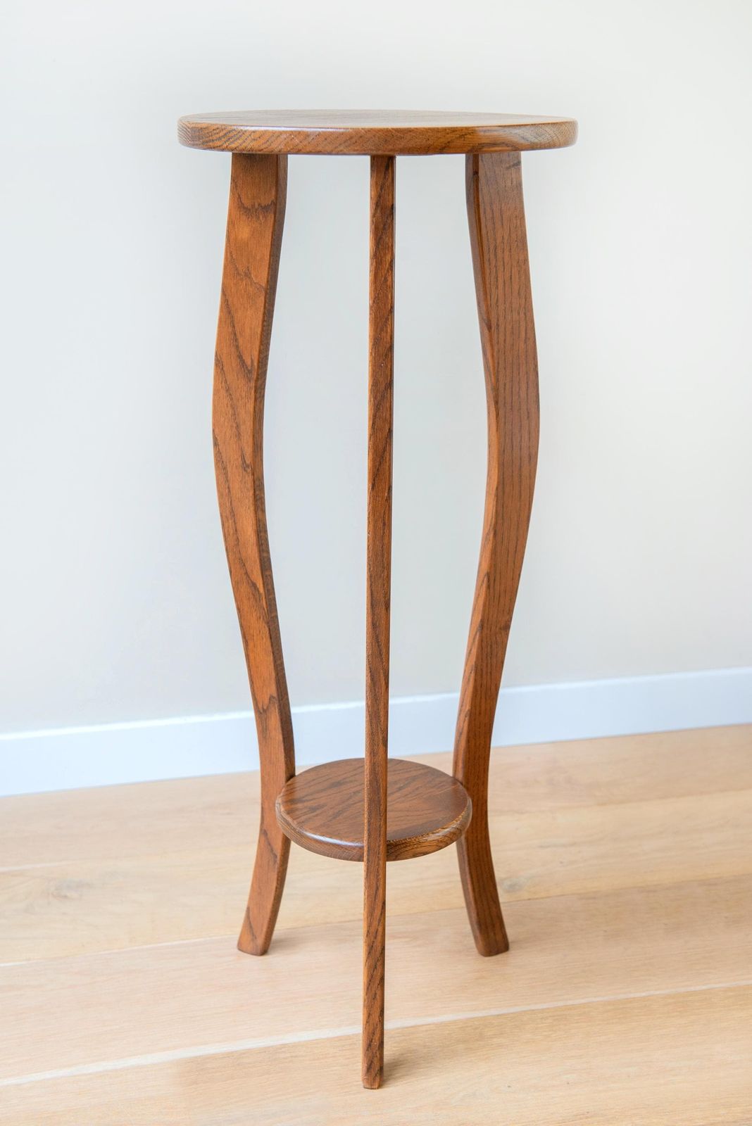 Art Deco Oak Side Table With Curved Legs – Vintage Wooden Plant Stand photo Furniture