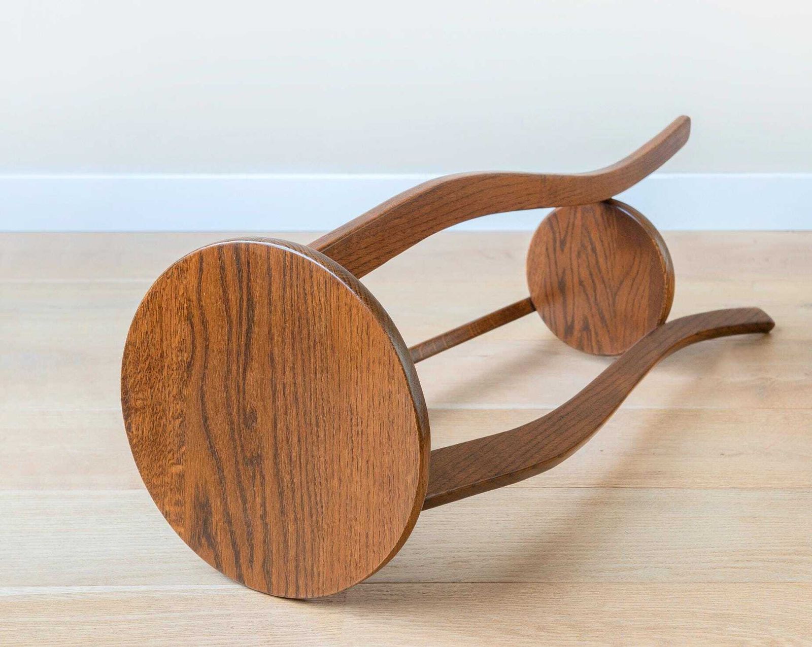 photo for sale Art Deco Oak Side Table With Curved Legs – Vintage Wooden Plant Stand