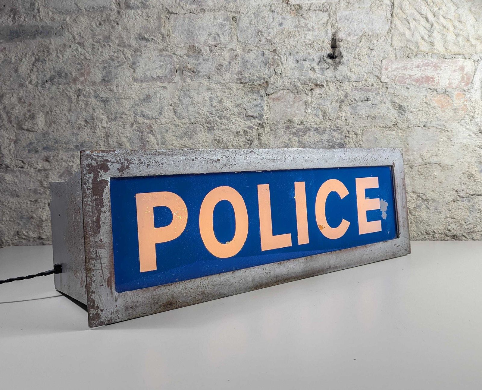 Vintage 1970s Police Station Sign – Authentic Decor With Working Light photo furniture