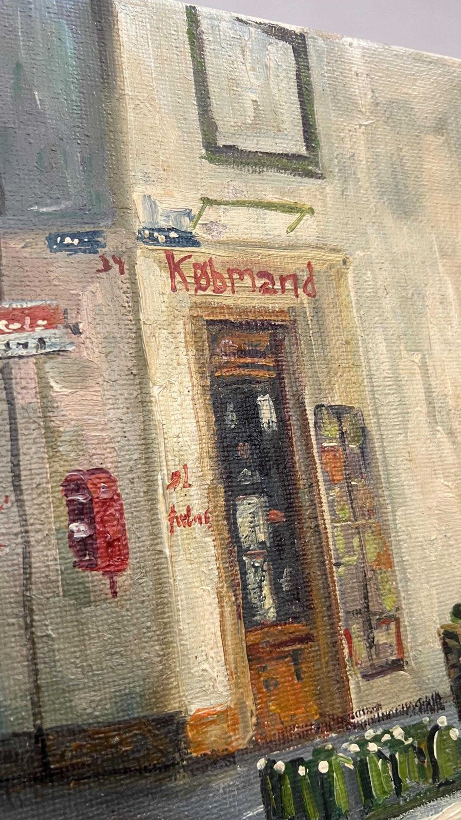 Mid Century Scandinavian Street Scene Picture By Alex 1976, Signed Oil On Canvas photo buy