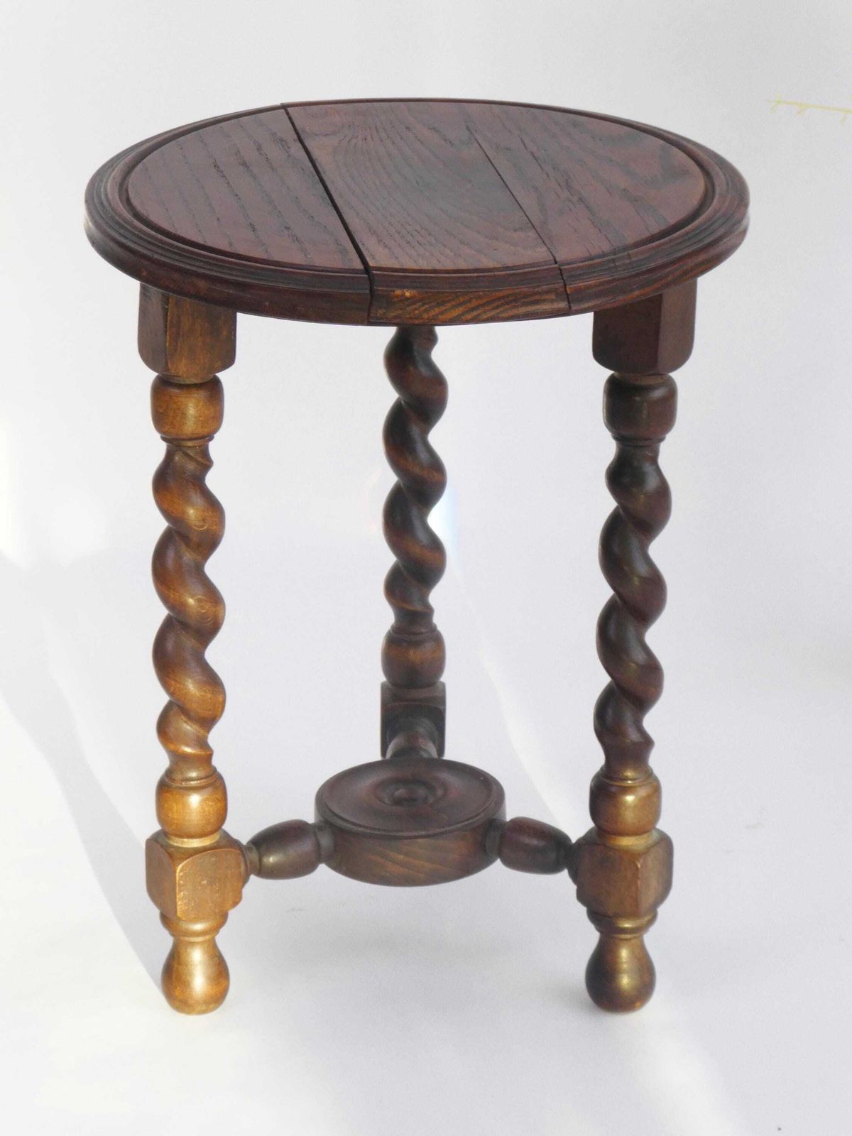 Antique Round Barley Twist Wooden Table, Small Plant Stand With Turned Legs, Farmhouse Decor photo furniture