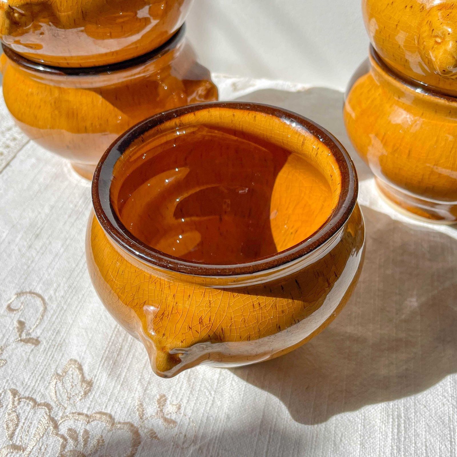 5 Vintage Lion Head Bowls In Speckled Ochre Stoneware Emile Henry Style – Made In France – Soup Bowls, Retro Tableware, Stoneware Bowl photo buy