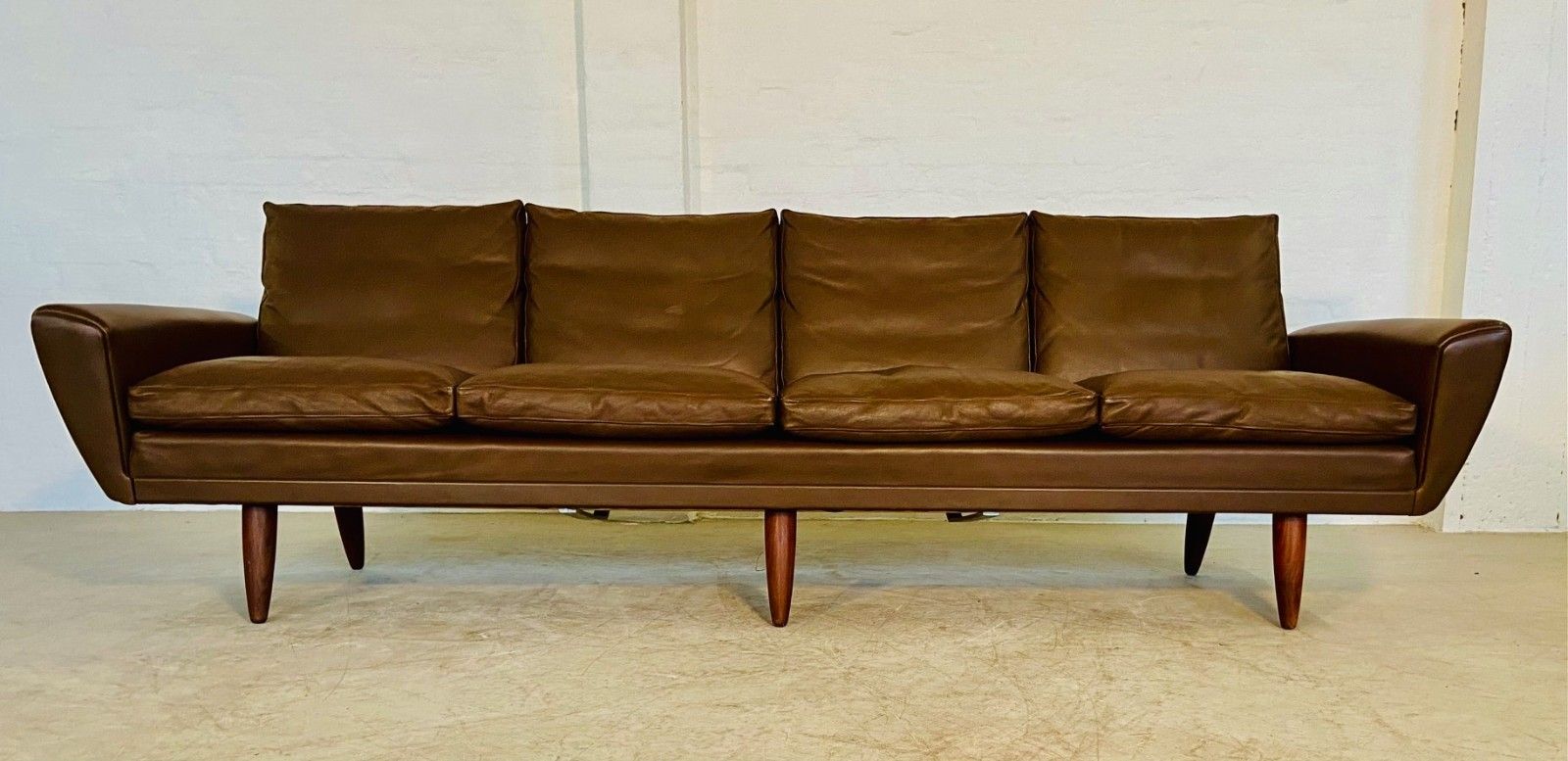 Vintage Retro Danish Mid Century G. Thams  4 Person Sofa  In Brown Leather 1960