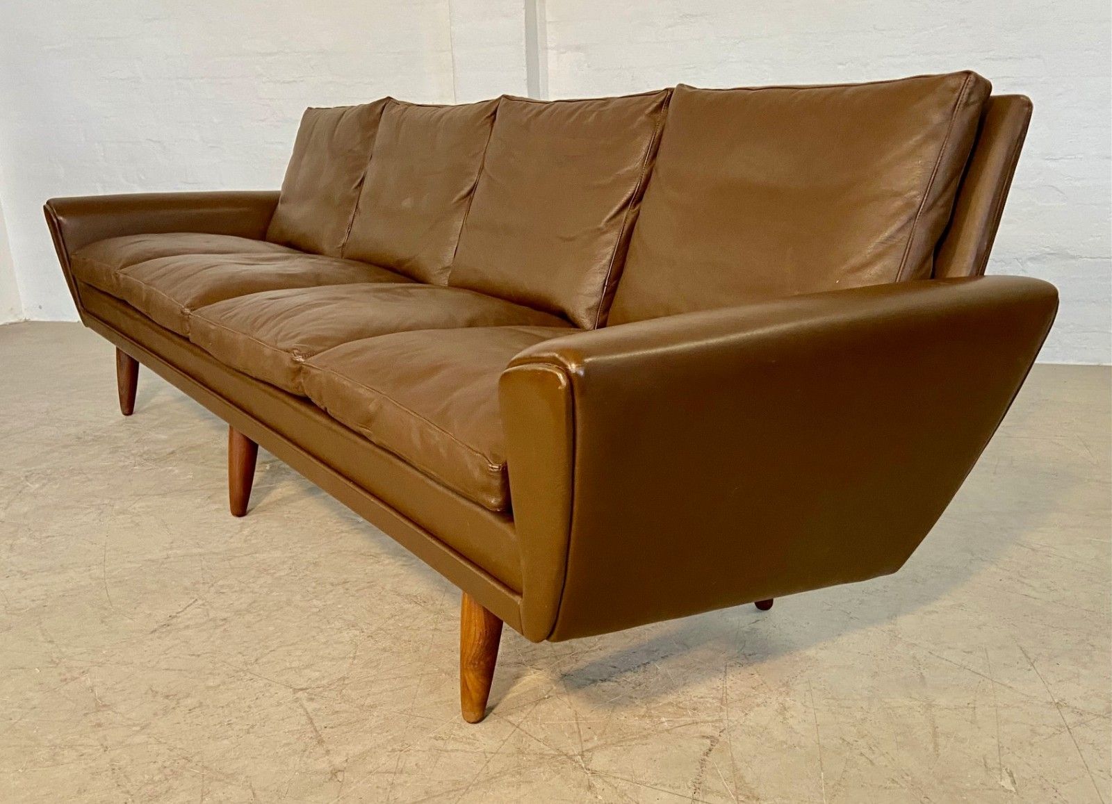 Vintage Retro Danish Mid Century G. Thams  4 Person Sofa  In Brown Leather 1960 photo vintage