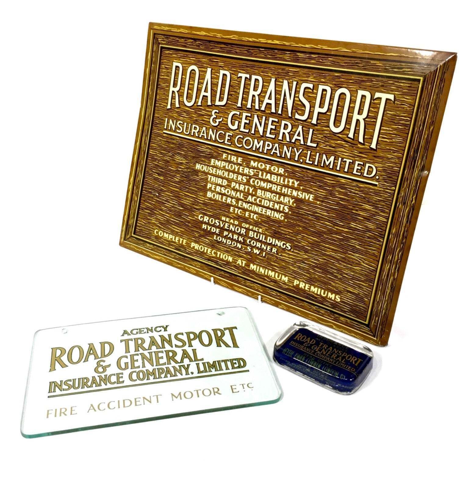 Antique Advertising Collection Of Road Transport Insurance Sign / Paper Weight