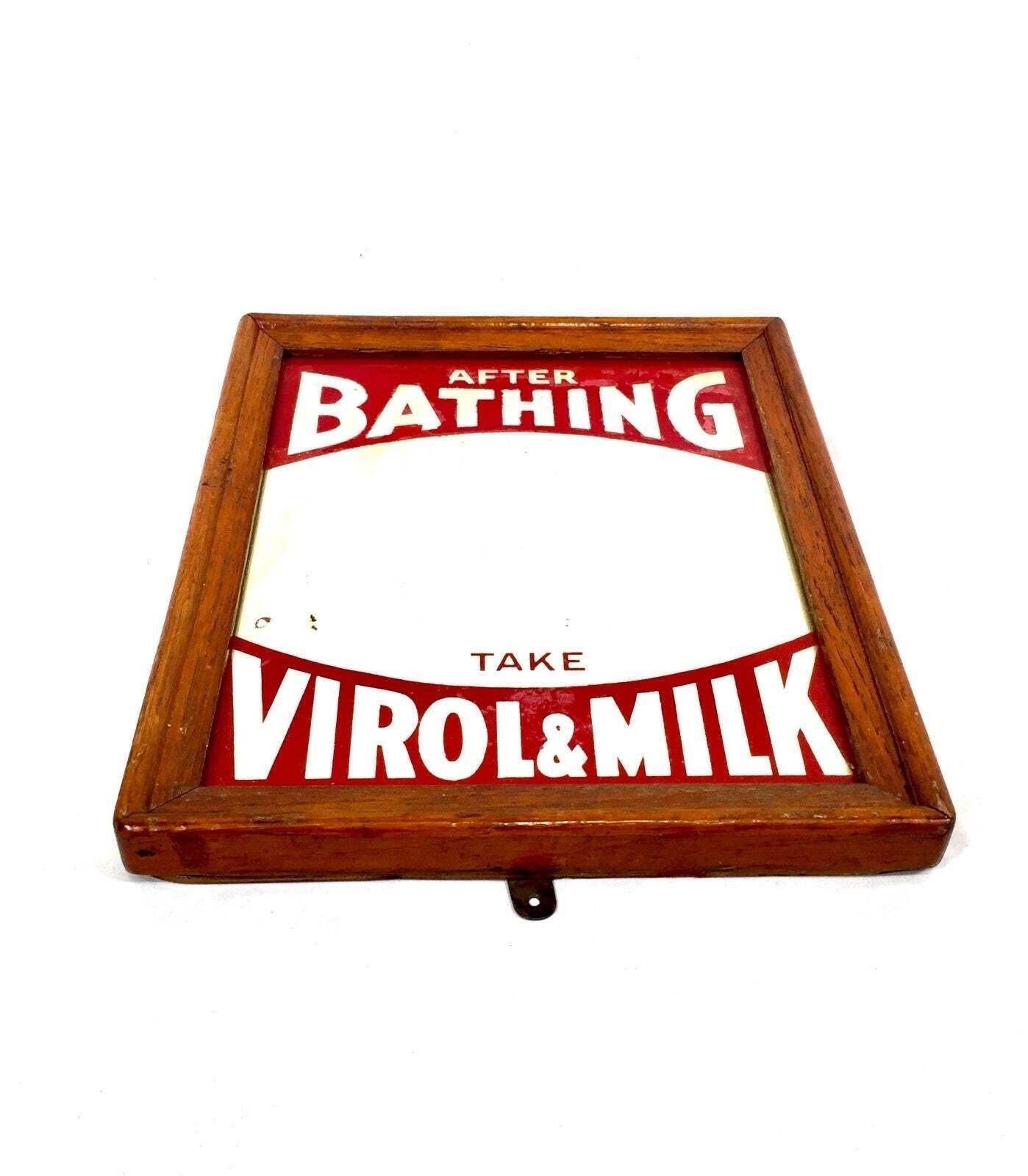 Antique Advertising Virol Wall Hanging Mirror Sign C.1920 / Apothecary Medical photo for sale