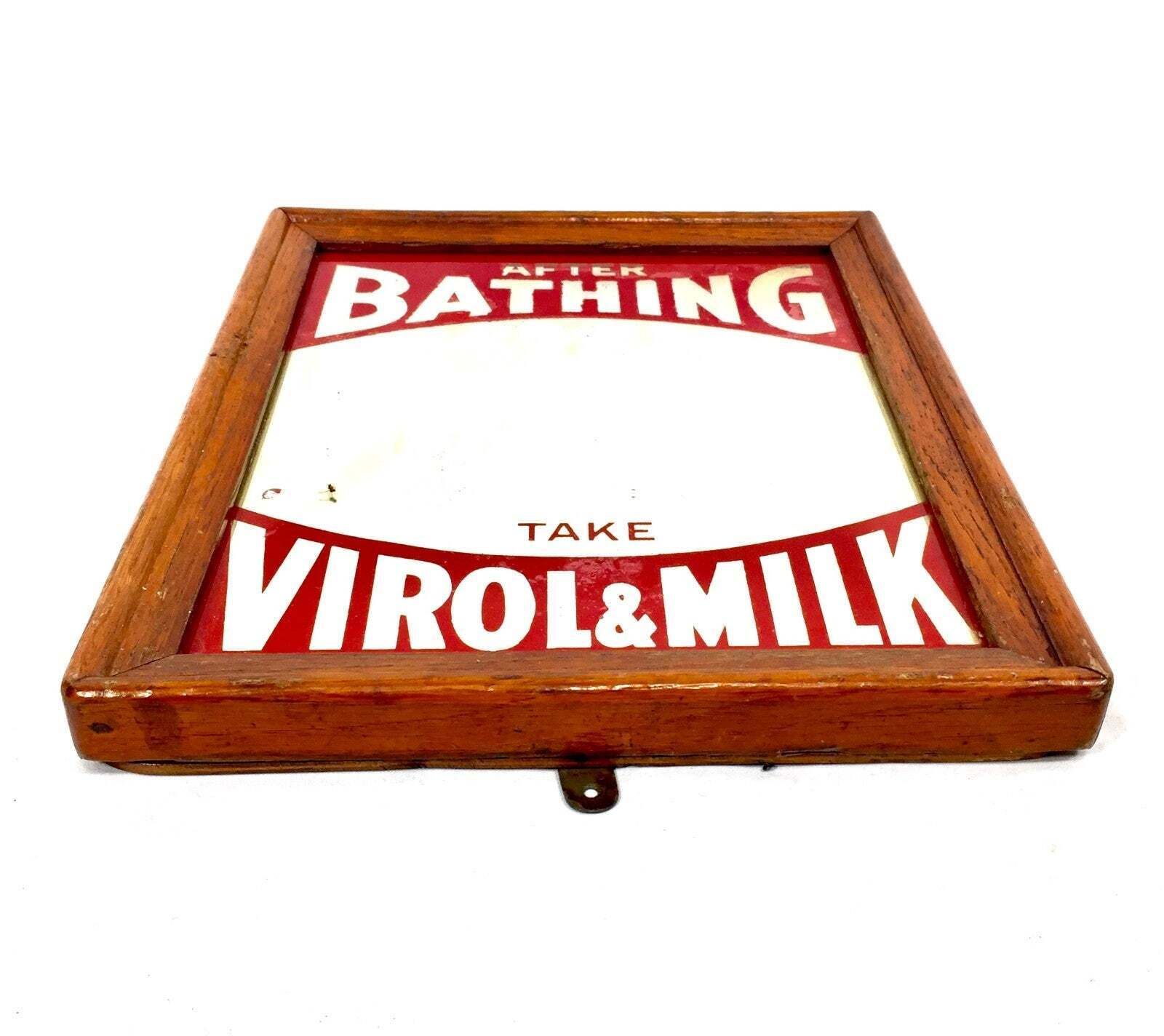 Antique Advertising Virol Wall Hanging Mirror Sign C.1920 / Apothecary Medical photo Home Decor