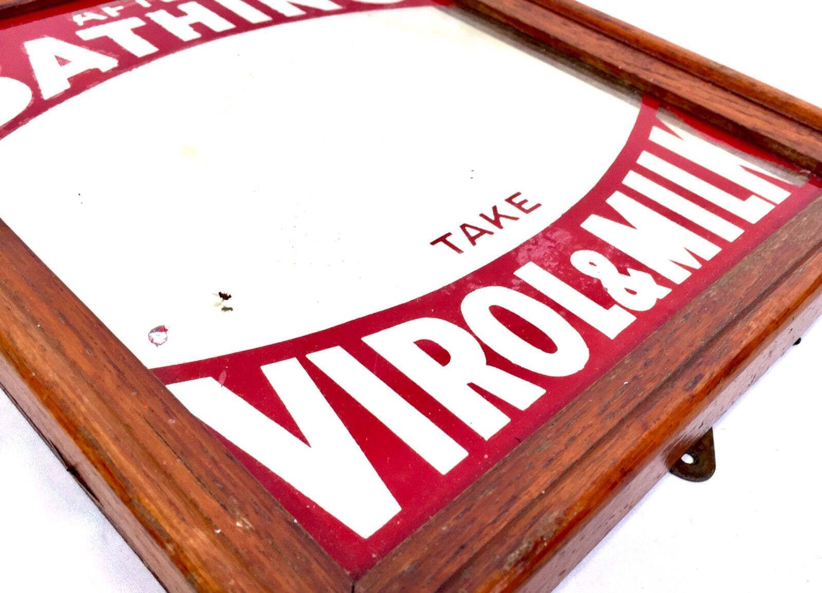 Antique Advertising Virol Wall Hanging Mirror Sign C.1920 / Apothecary Medical photo 179.0