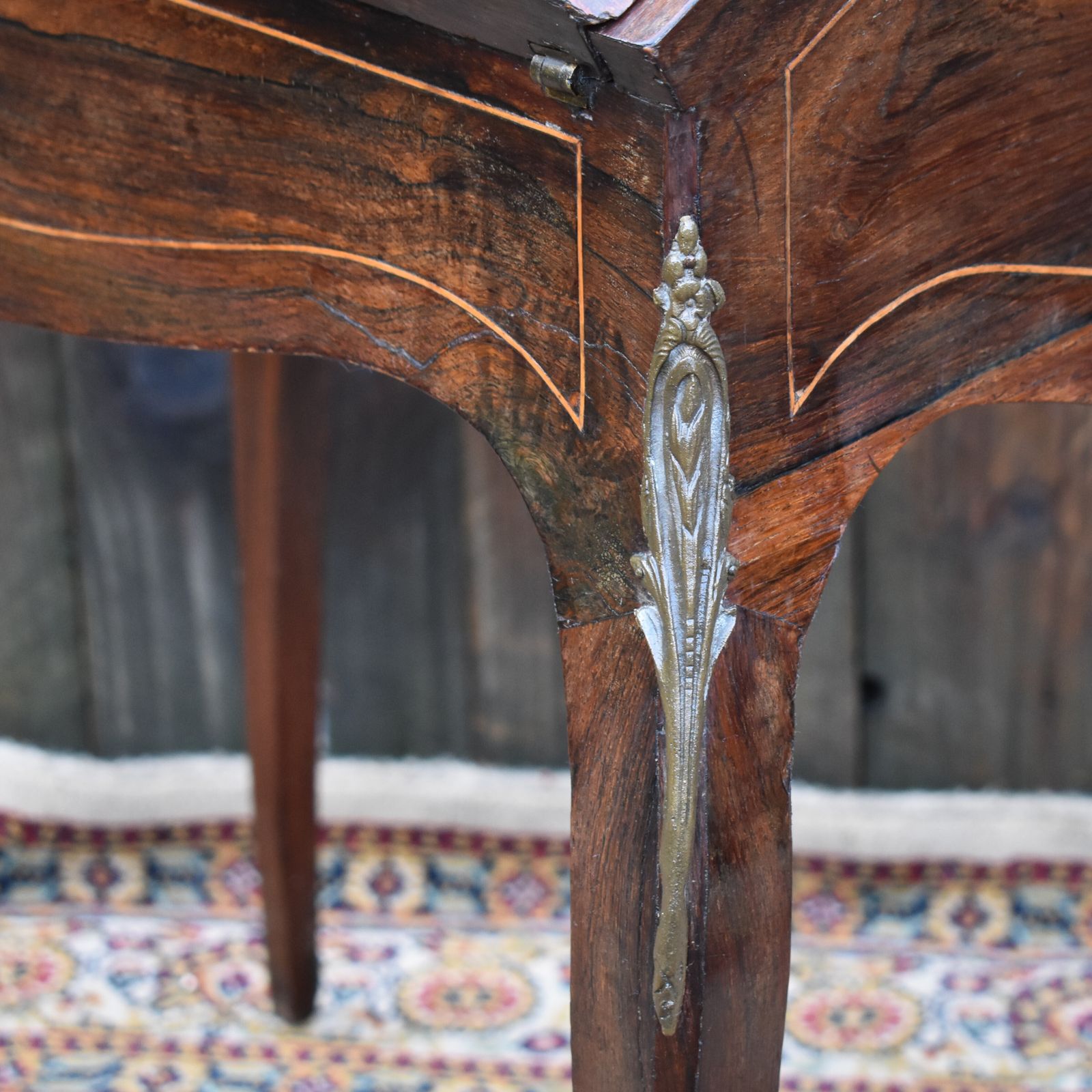 Antique French Bureau De Dame Writing Desk Ladies Marquetry Ormulu Bombe Style photo buy