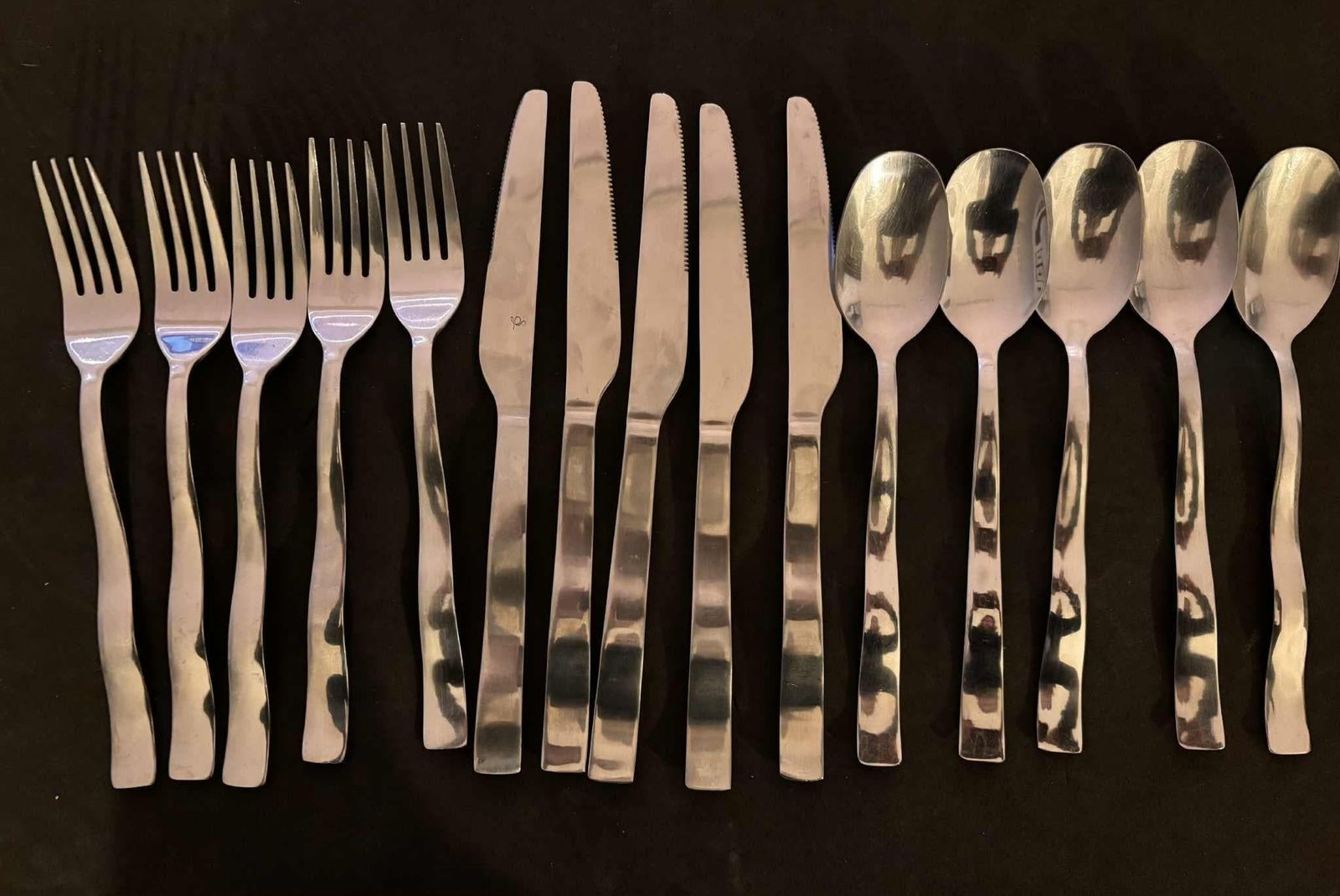 Modernist French Flatware Set For 5, Waved Stainless Steel Cutlery photo furniture