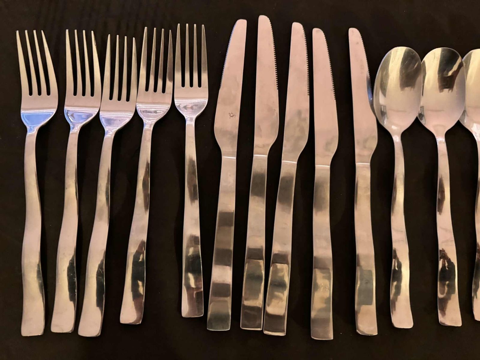 190.0 Modernist French Flatware Set For 5, Waved Stainless Steel Cutlery photo