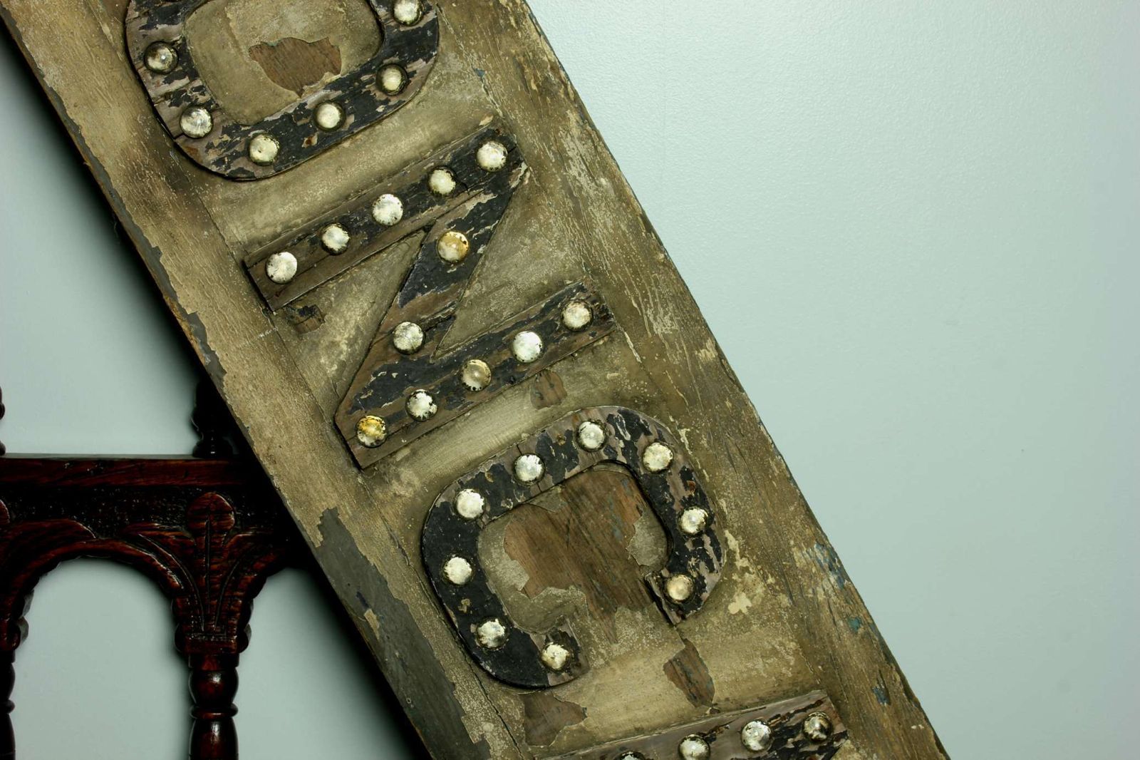Large Wood Doncaster Direction Sign. Antique Rustic Glass Reflectors. photo vinterior