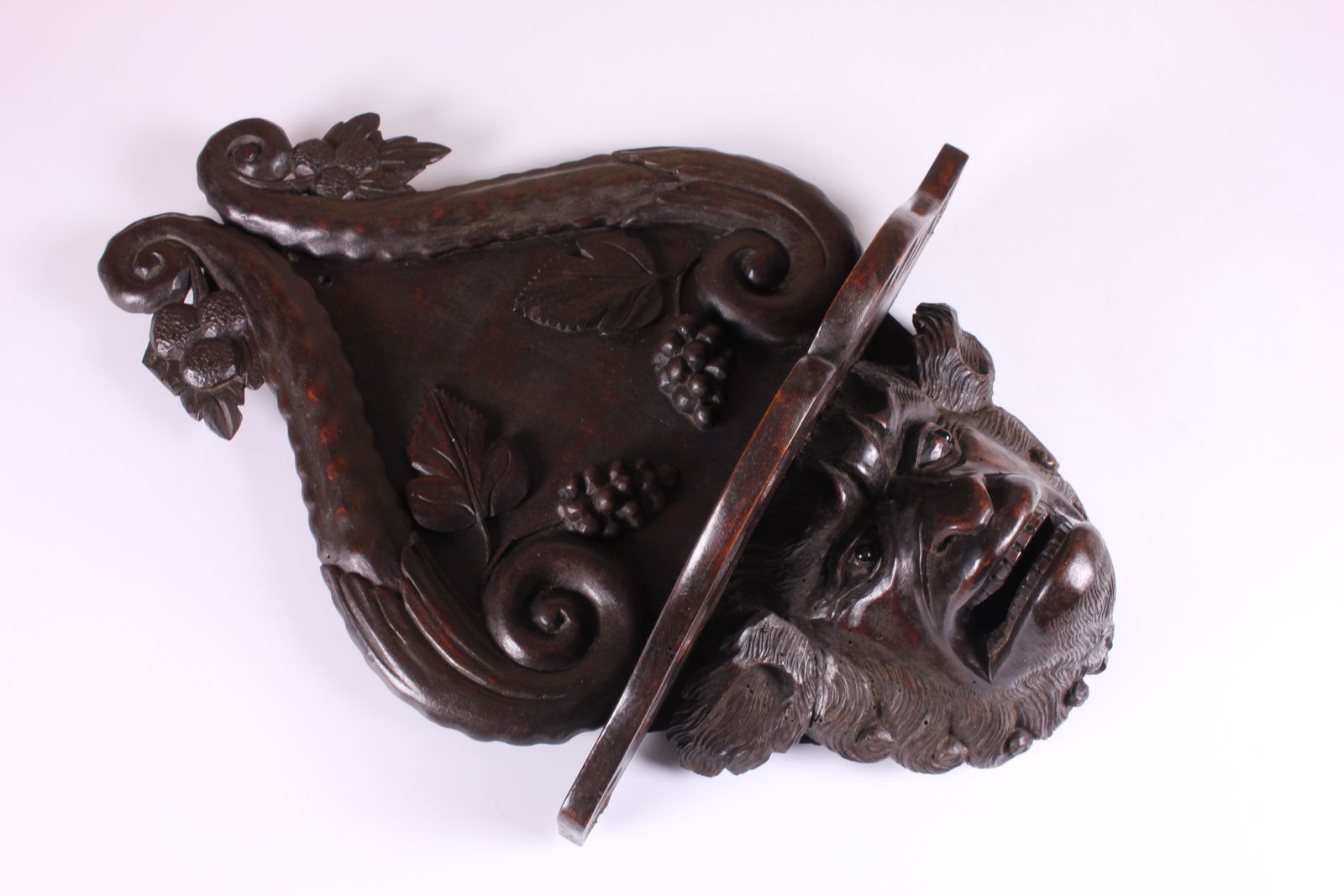Antique Grotesque Face Wall Shelf. 19th Century Wood Demon Pipe Rack. photo vintage