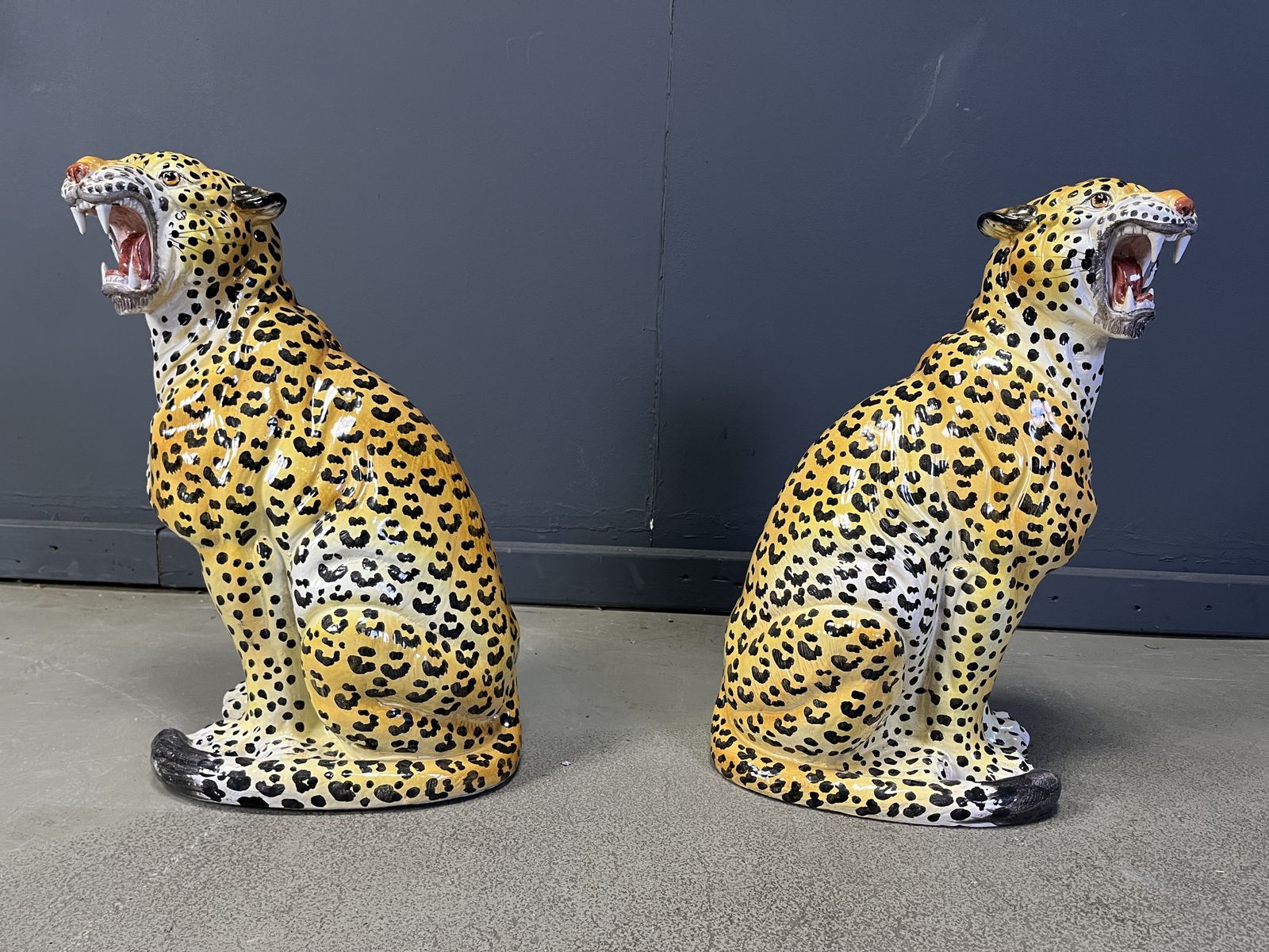 photo furniture Pair Of Italian Glazed Terracotta Leopard Figures, 1960s