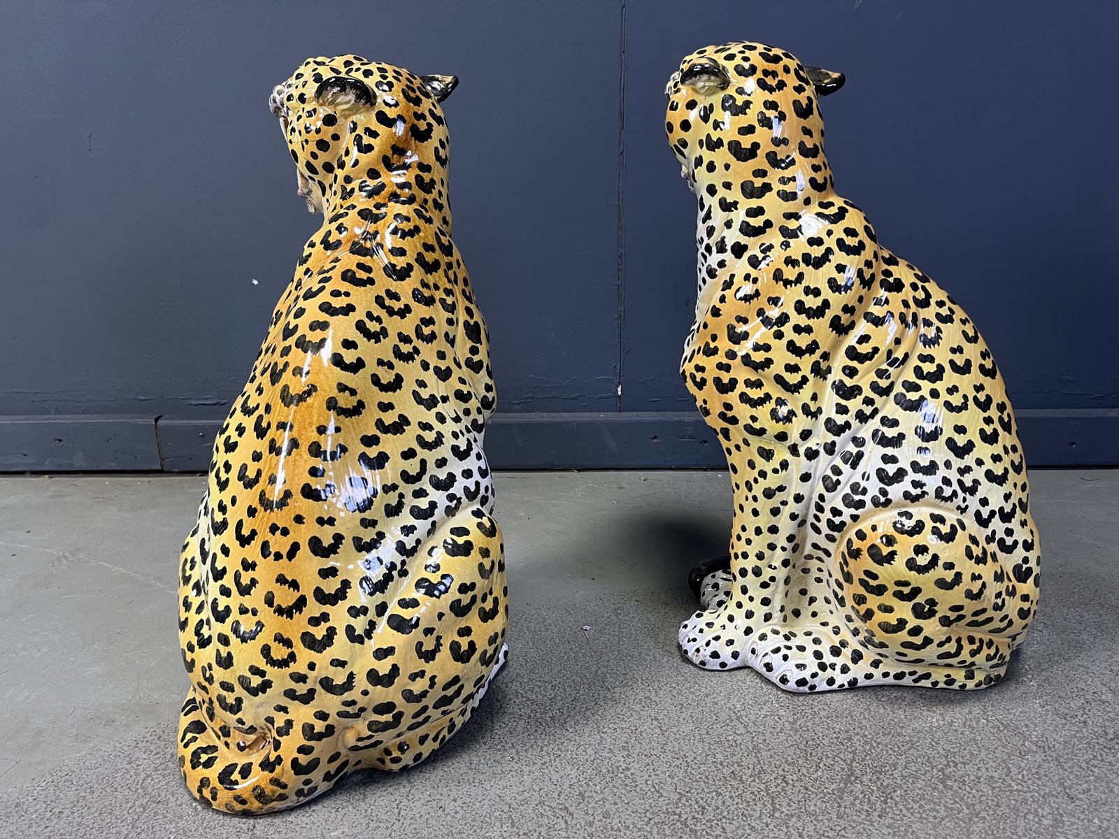 1500.0 Pair Of Italian Glazed Terracotta Leopard Figures, 1960s photo