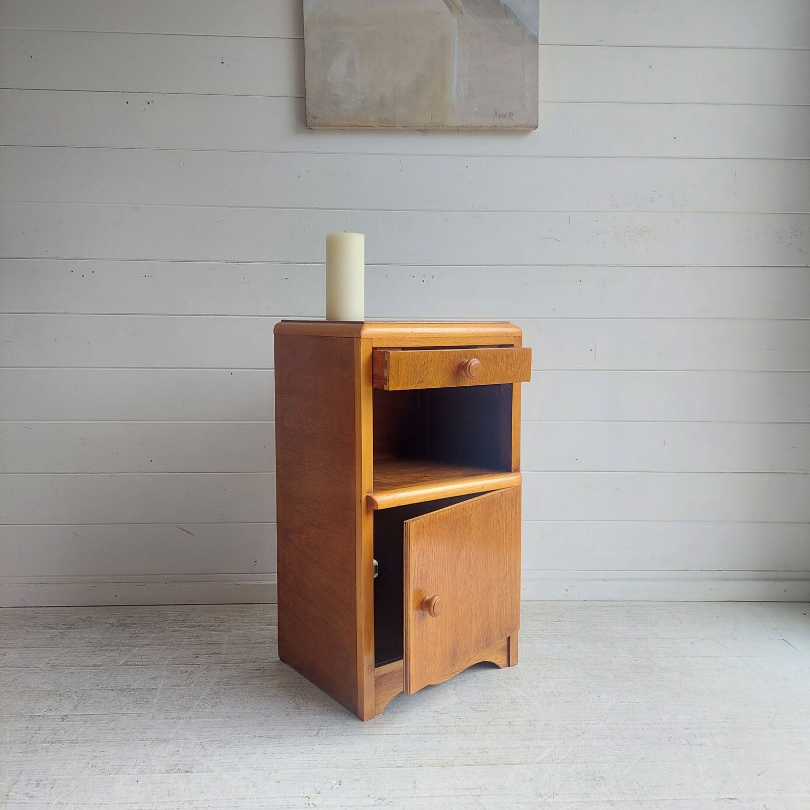Mid Century Oak Bedside Table Cabinet Cupboard Nightstand 50s photo 150.0