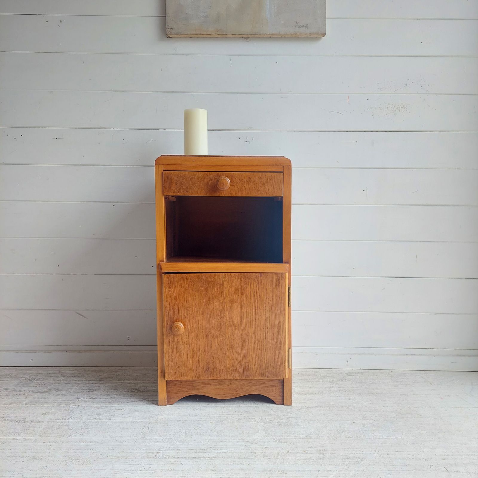 Mid Century Oak Bedside Table Cabinet Cupboard Nightstand 50s photo for sale