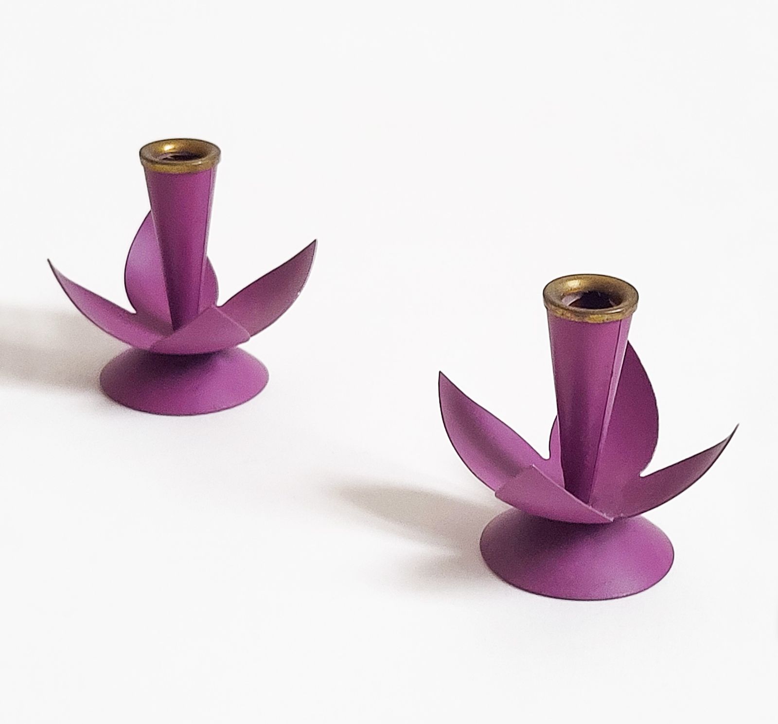 Set Of 2 Lilac Gunnar Ander Ystad Swedish Modernist Candleholders, 1950s photo furniture