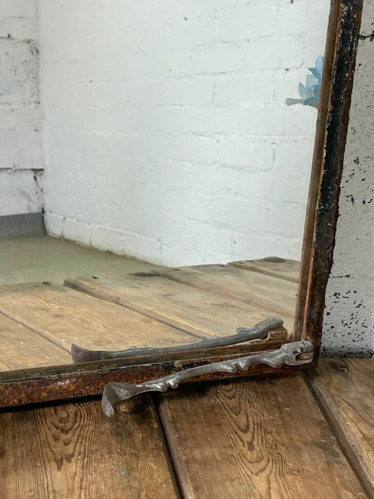 Vintage Reclaimed Industrial Cast Wrought Iron Metal Window Frame Garden Mirror photo for sale