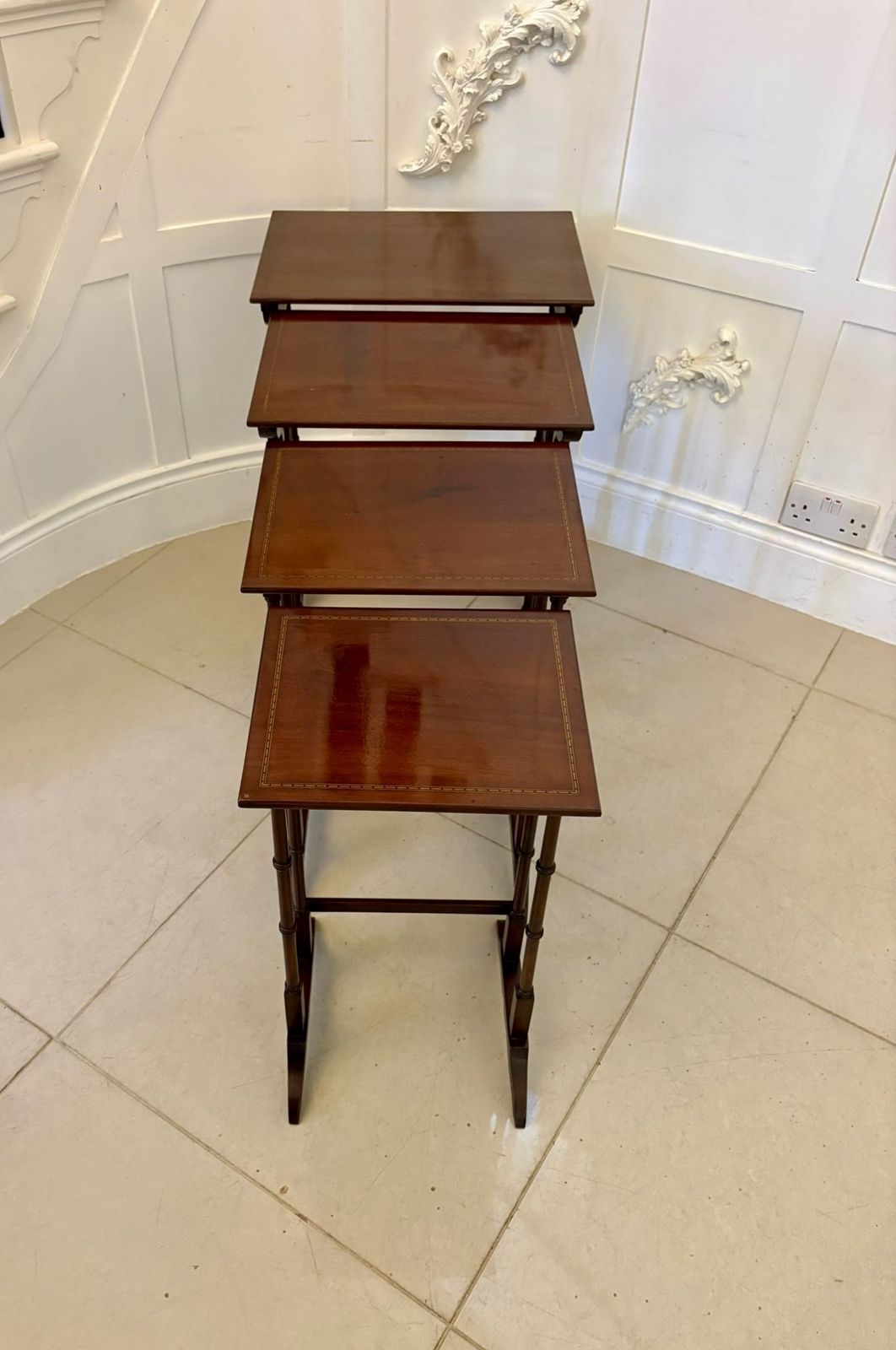 Antique Mahogany Quartetto Nest Of Tables With Satinwood Inlay photo vinterior