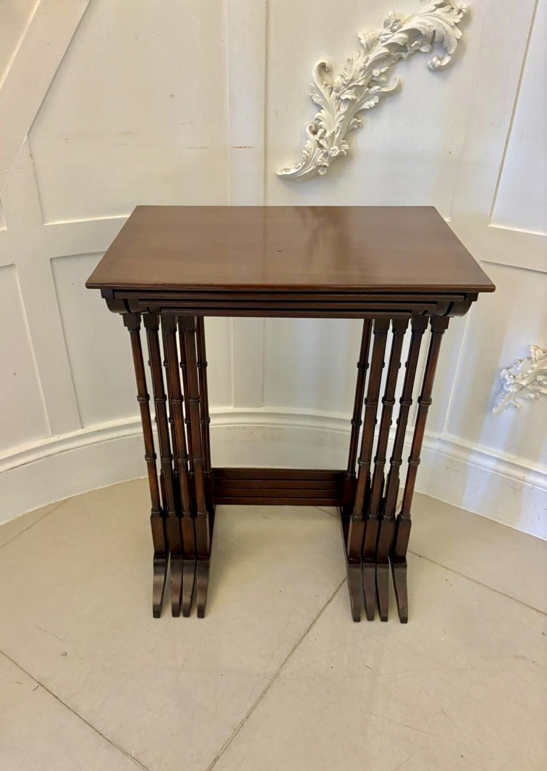 1485.0 Antique Mahogany Quartetto Nest Of Tables With Satinwood Inlay photo