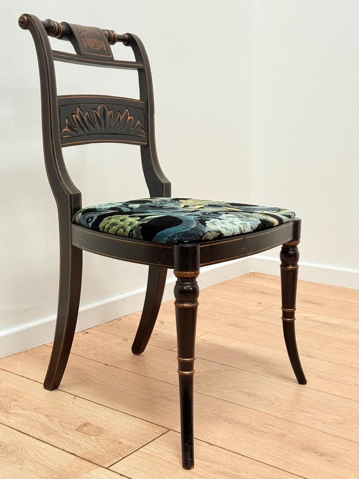 19th Century Regency Chair Ebonized Gilt Hand Painted 0005.