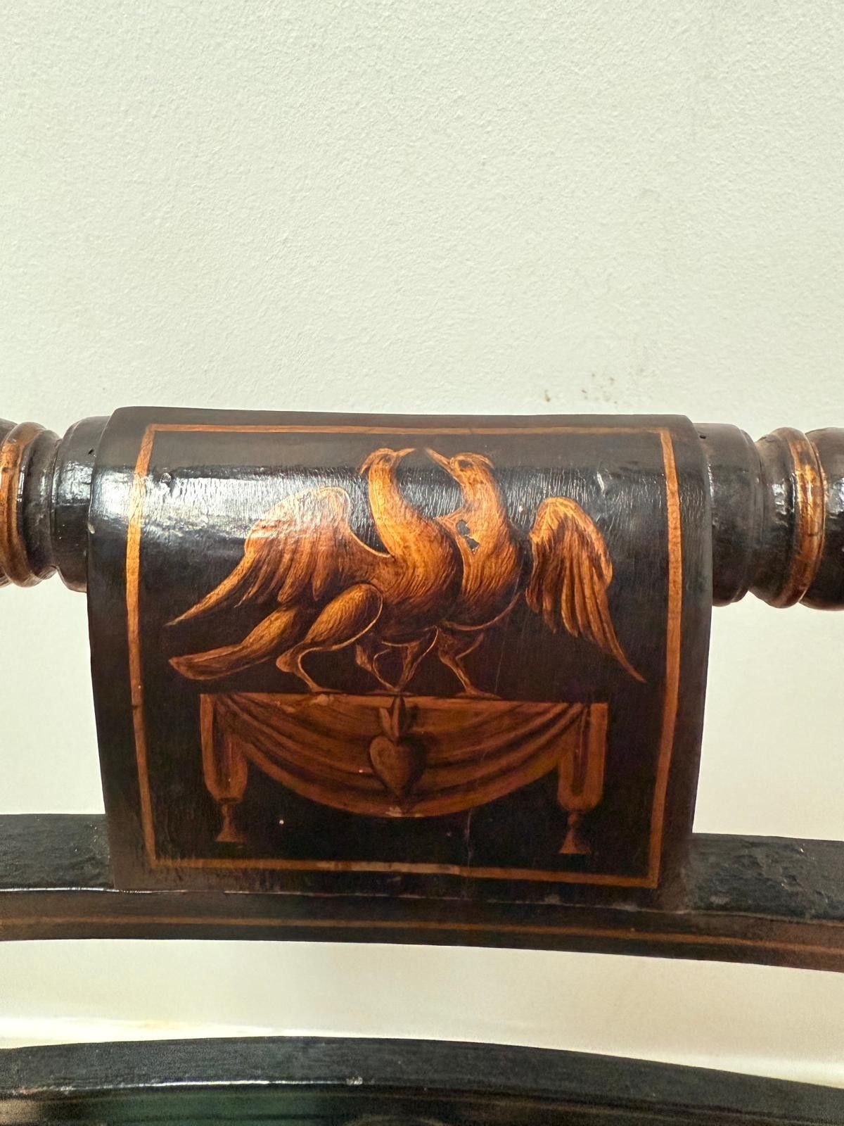 19th Century Regency Chair Ebonized Gilt Hand Painted 0005. photo vintage