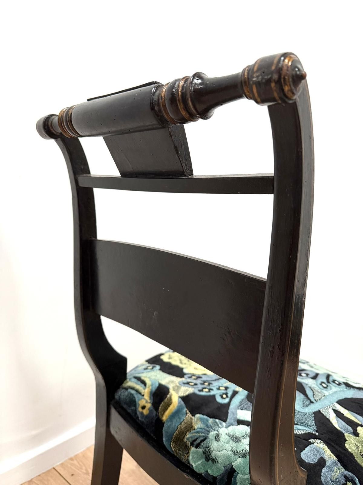 Furniture 19th Century Regency Chair Ebonized Gilt Hand Painted 0005. photo