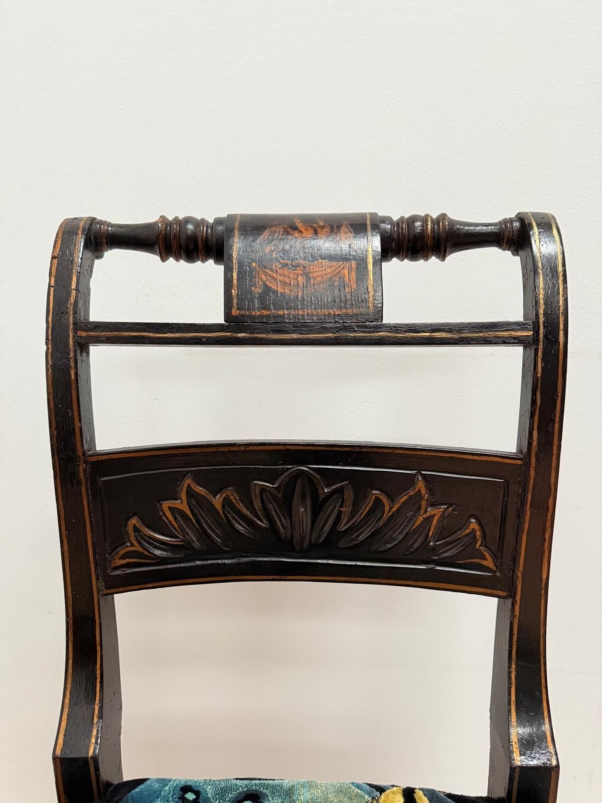 photo vintage 19th Century Regency Chair Ebonized Gilt Hand Painted 0005.