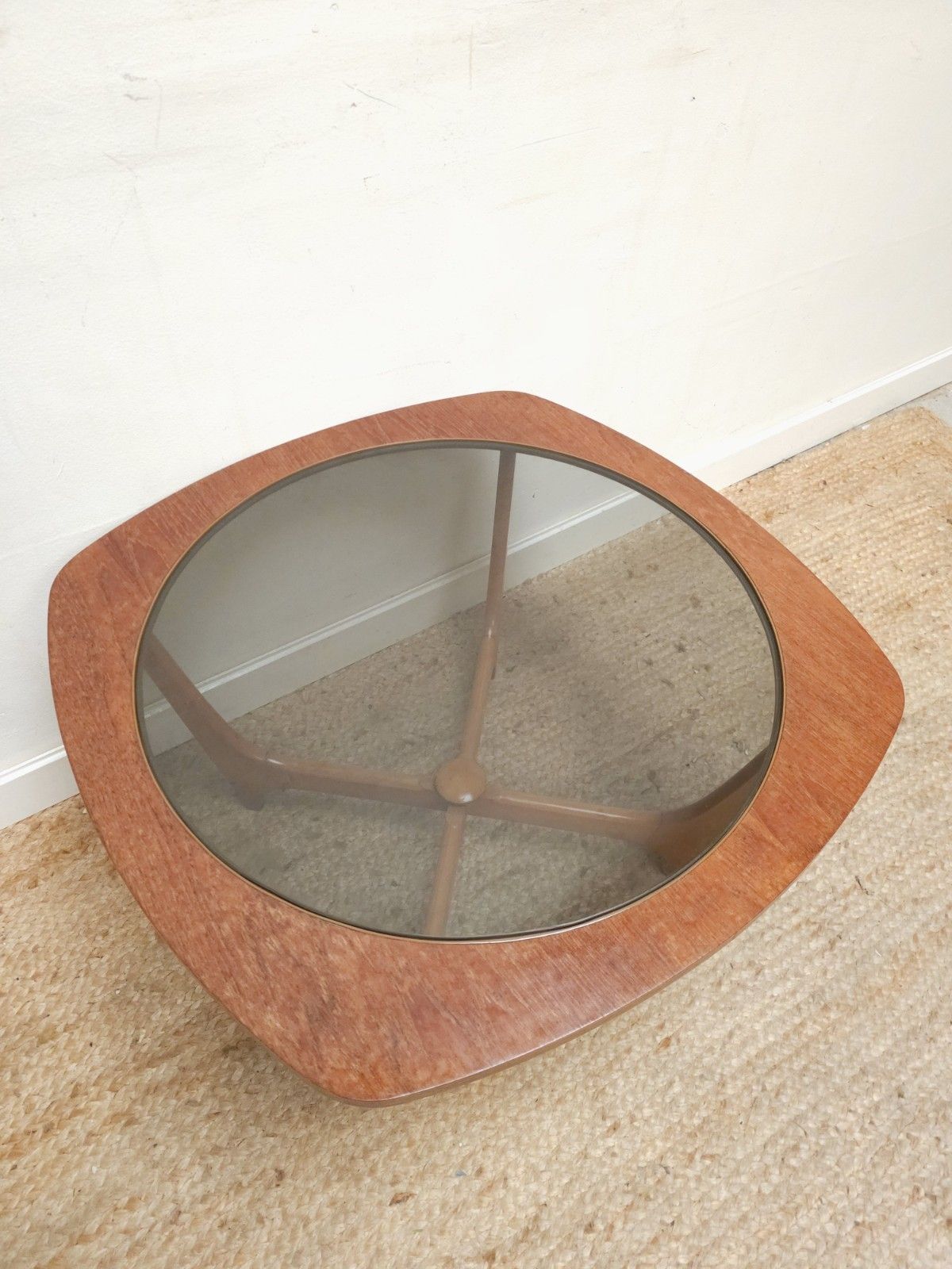 Mid Century Coffee Table Retro Smoked Glass Top Glazed Round Teak Delivery photo buy