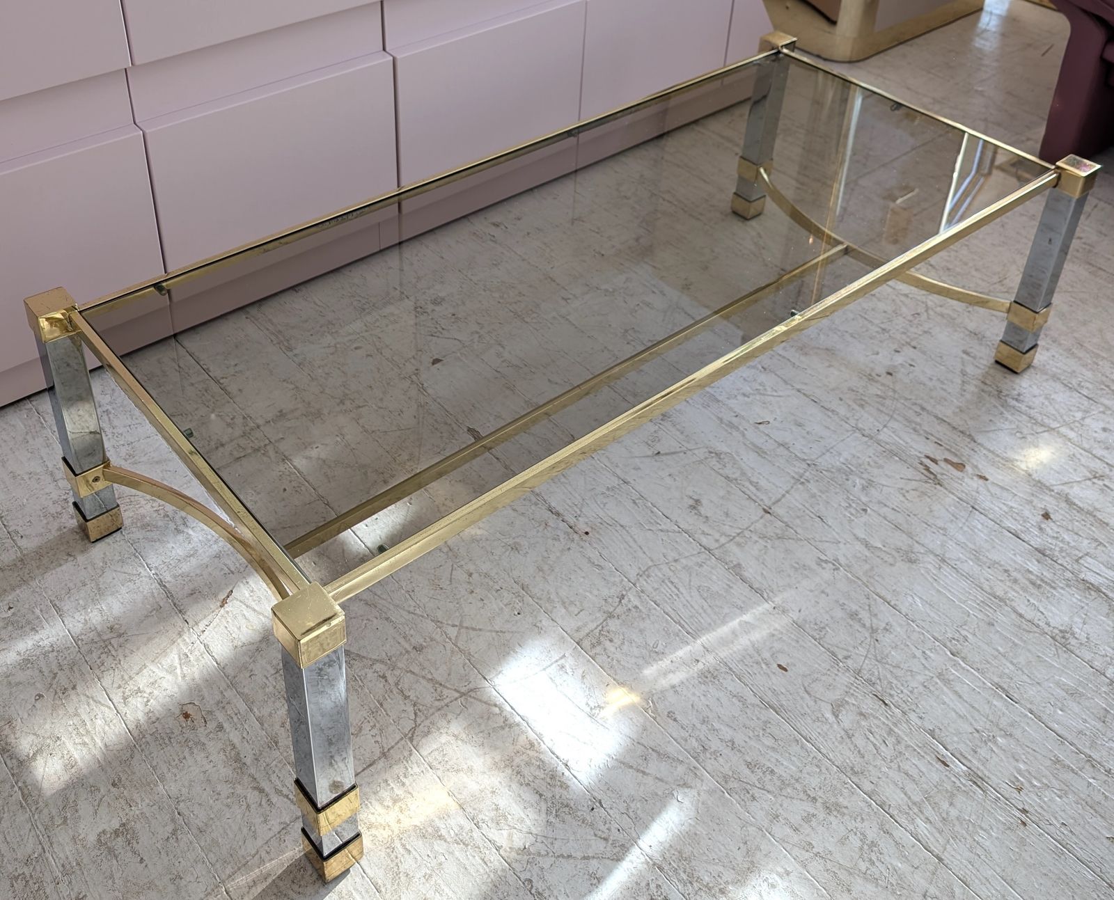 Large Vintage Mid Century 1970s Chrome & Gold Coffee Table photo for sale