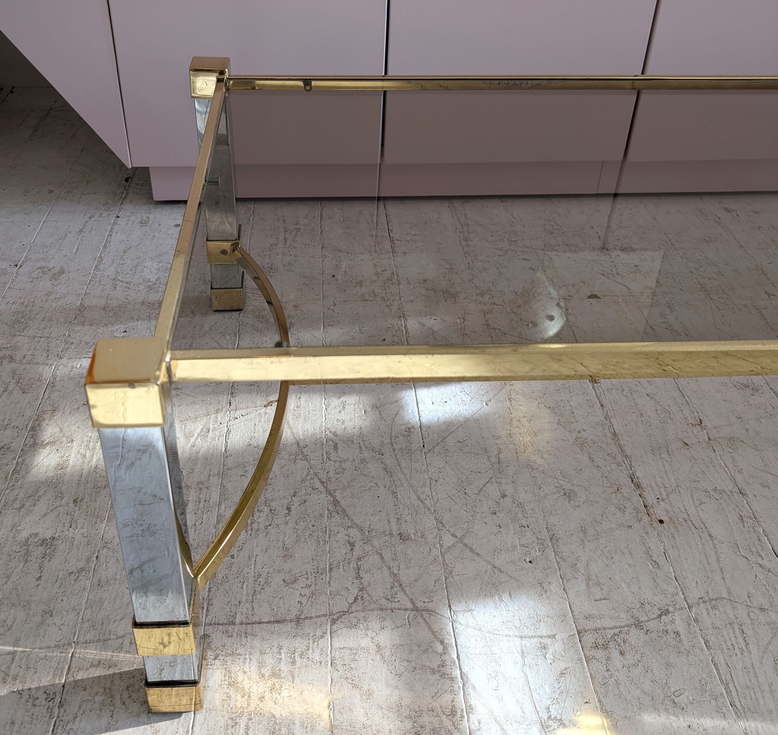 Large Vintage Mid Century 1970s Chrome & Gold Coffee Table photo 450.0