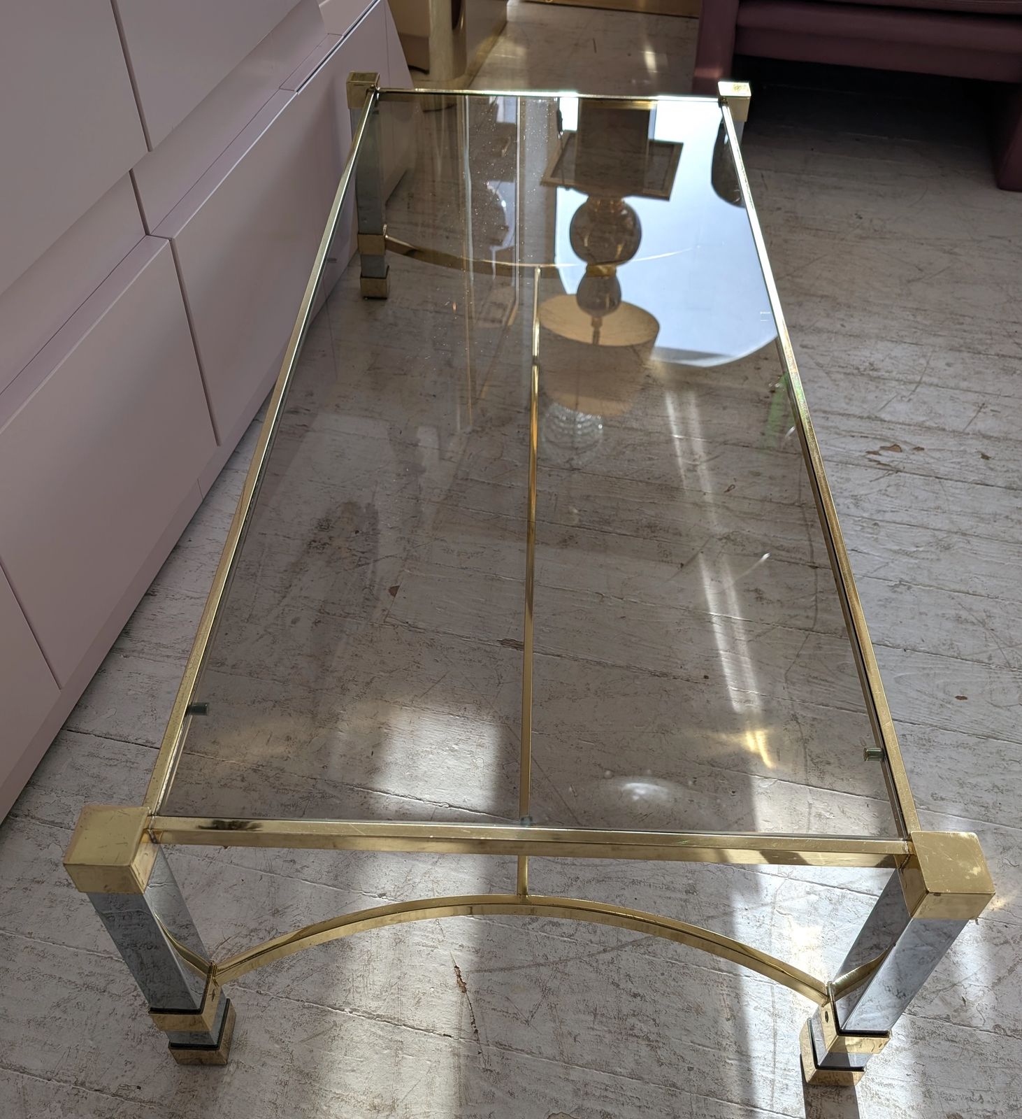 Large Vintage Mid Century 1970s Chrome & Gold Coffee Table photo buy
