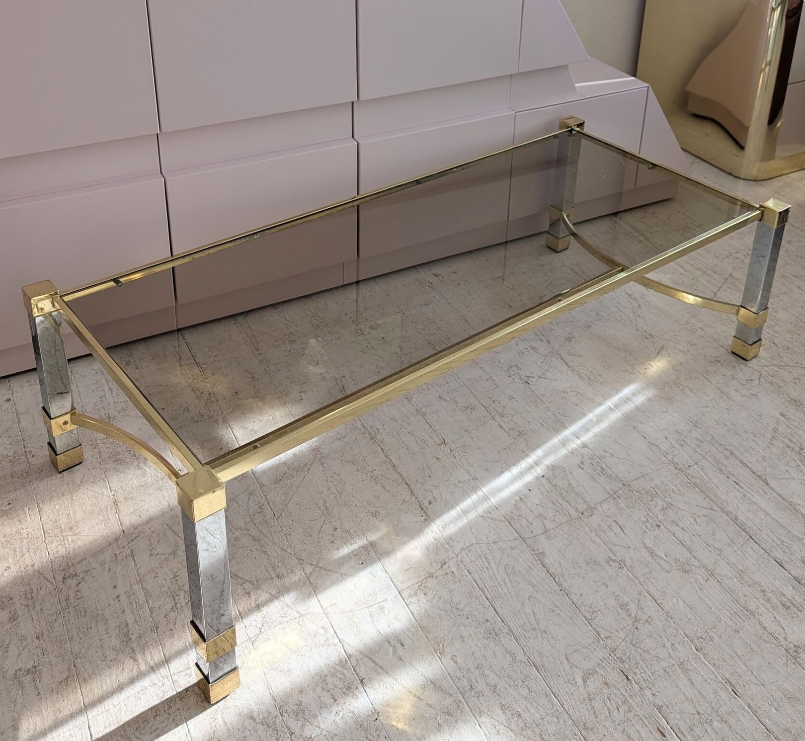 photo buy Large Vintage Mid Century 1970s Chrome & Gold Coffee Table