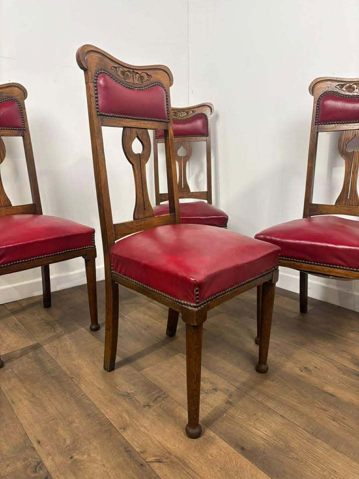 Set Of Four Early 20th Century Oak Art Nouveau Dining Chairs photo 459.0