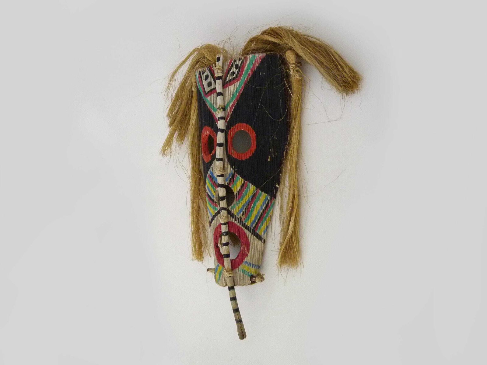 Vintage Brazilian Folk Art Wooden And Raffia Wall Mask photo for sale