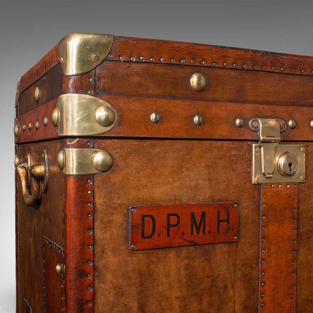 photo for sale 2 Late Vintage Campaign Luggage Cases, English, Leather, Nightstand, Bedside