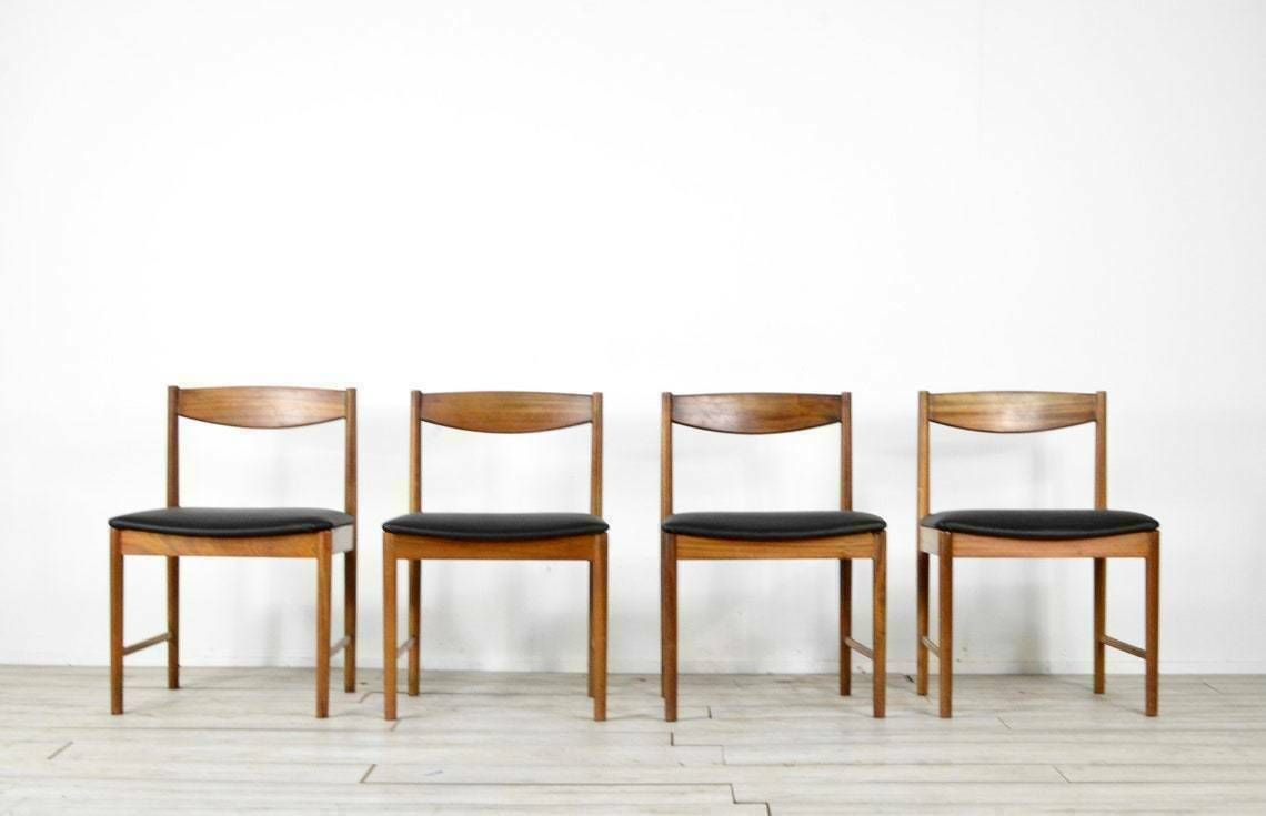 Set Of 4 Midcentury McIntosh Teak And Leatherette Chairs. Vintage Modern Retro Danish Style. photo furniture