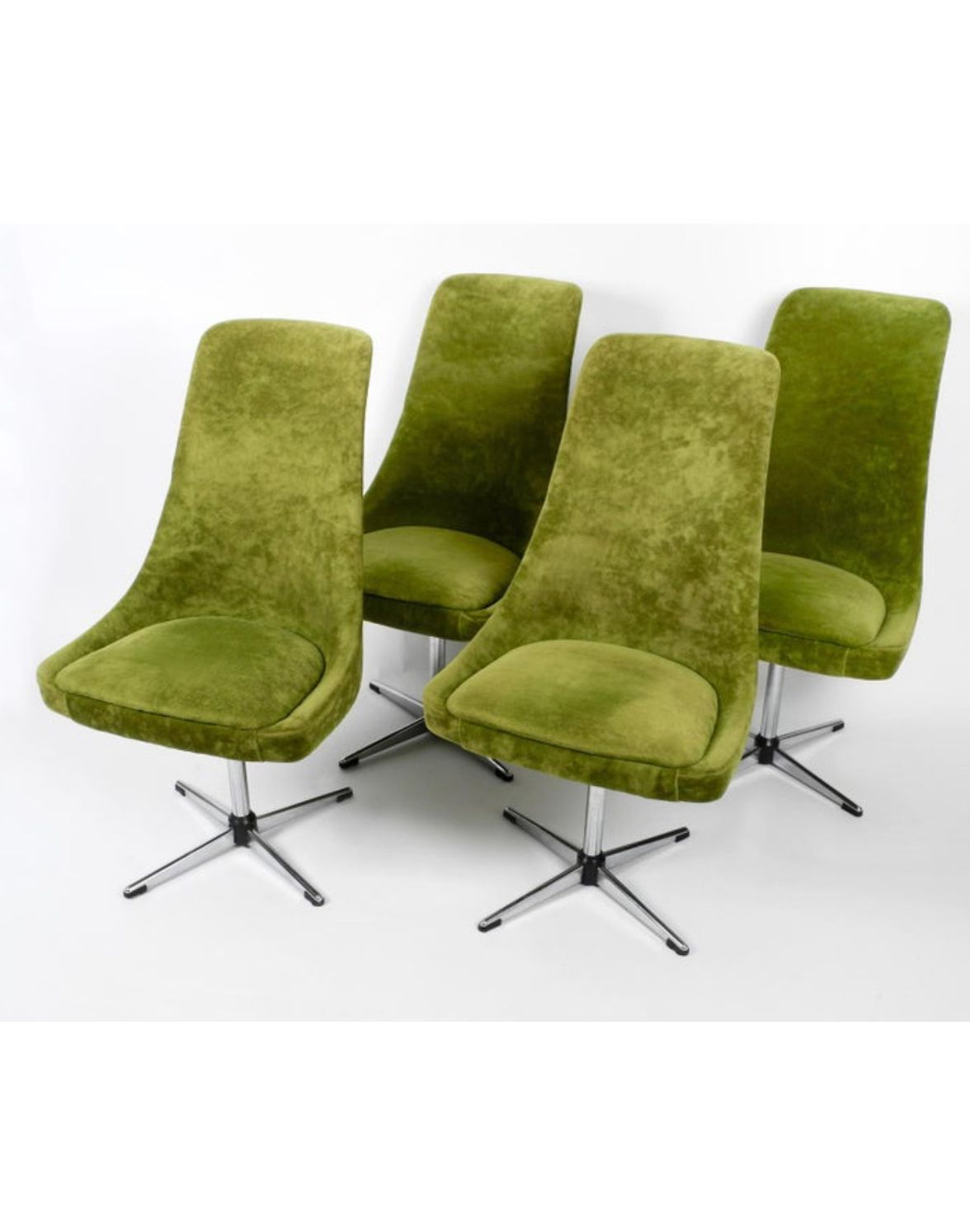 Set Of 4 Mid Century Space Age Dining Chairs With Green Velvet Fabric, 1968 photo Furniture