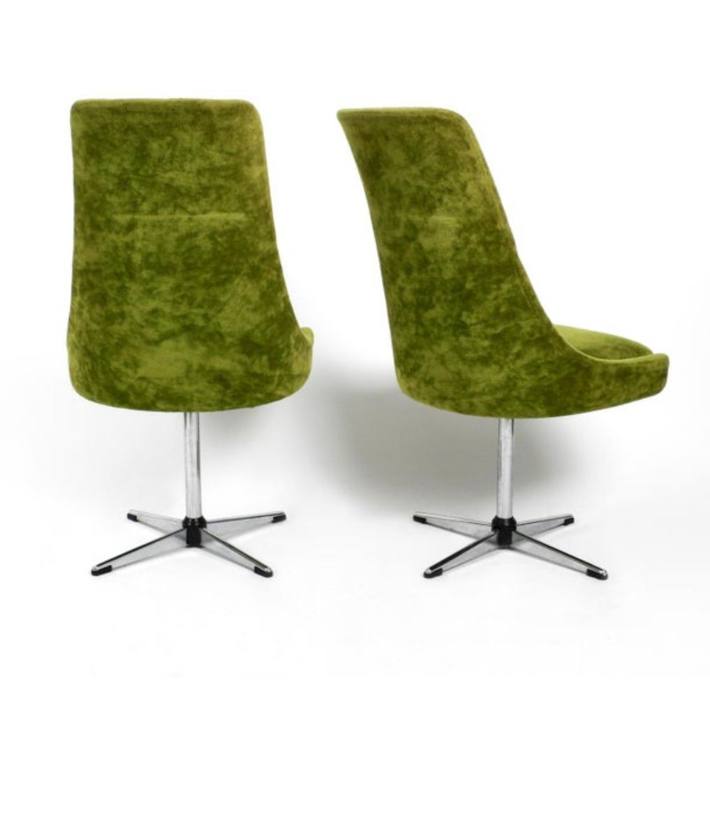 Set Of 4 Mid Century Space Age Dining Chairs With Green Velvet Fabric, 1968 photo 695.0