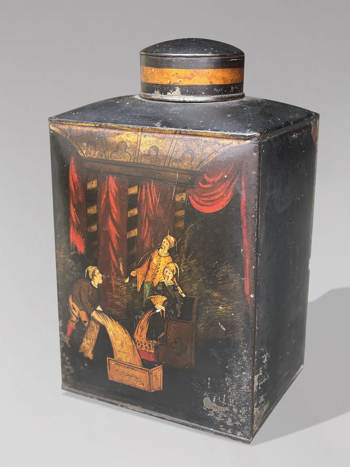 Set Of 3 William IV Painted Toleware Tea Canisters photo for sale
