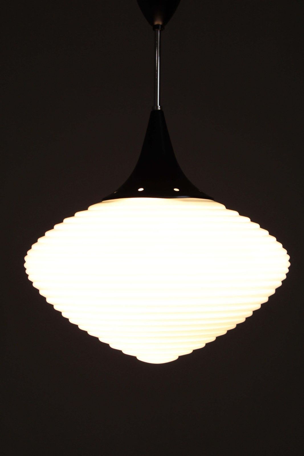 Mid Century Ribbed Glass Pendant By Kamenický šenov, 1970s photo vintage