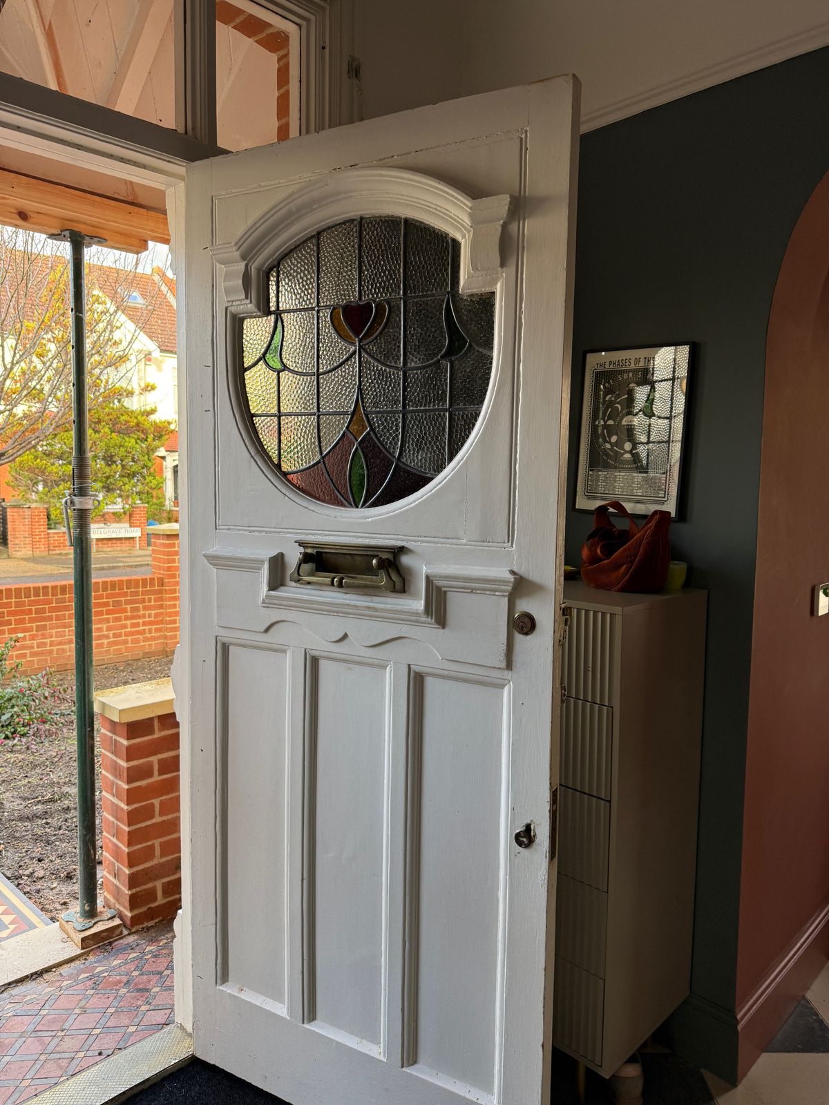 Edwardian Lead Stained Glass Period Front Door Old This Includes Two Matching Side Panels photo for sale